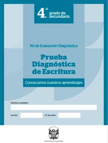 Prueba Diagnostica de Escritura. Conozcamos Nuestros Aprendizajes. Cuarto Grado de Educación Secundaria (MINEDU Perú - Descarga Gratis este Libro de texto) (portada) | Sitio Web Oficial minedu-gob-pe.org